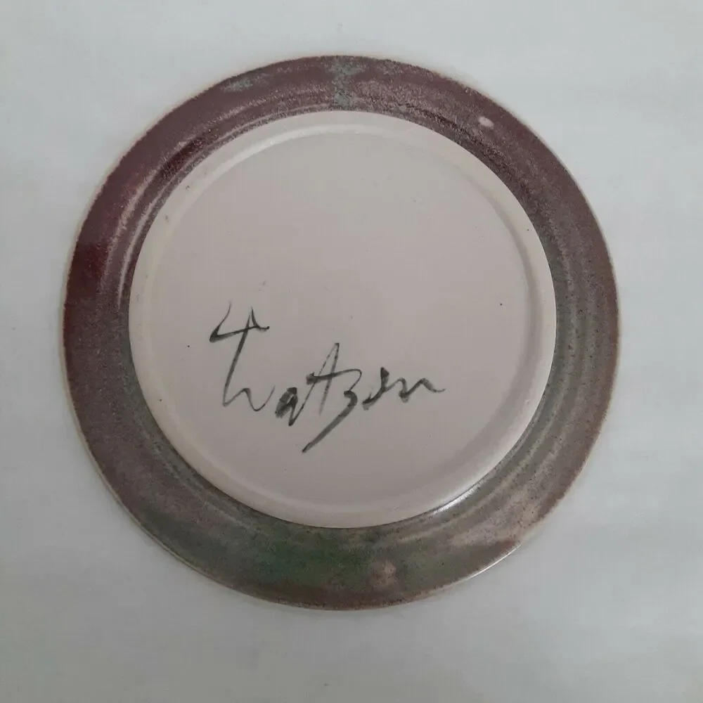 Larry Watson Pottery Plate Signed Modern Art, Eclectic, Stoneware